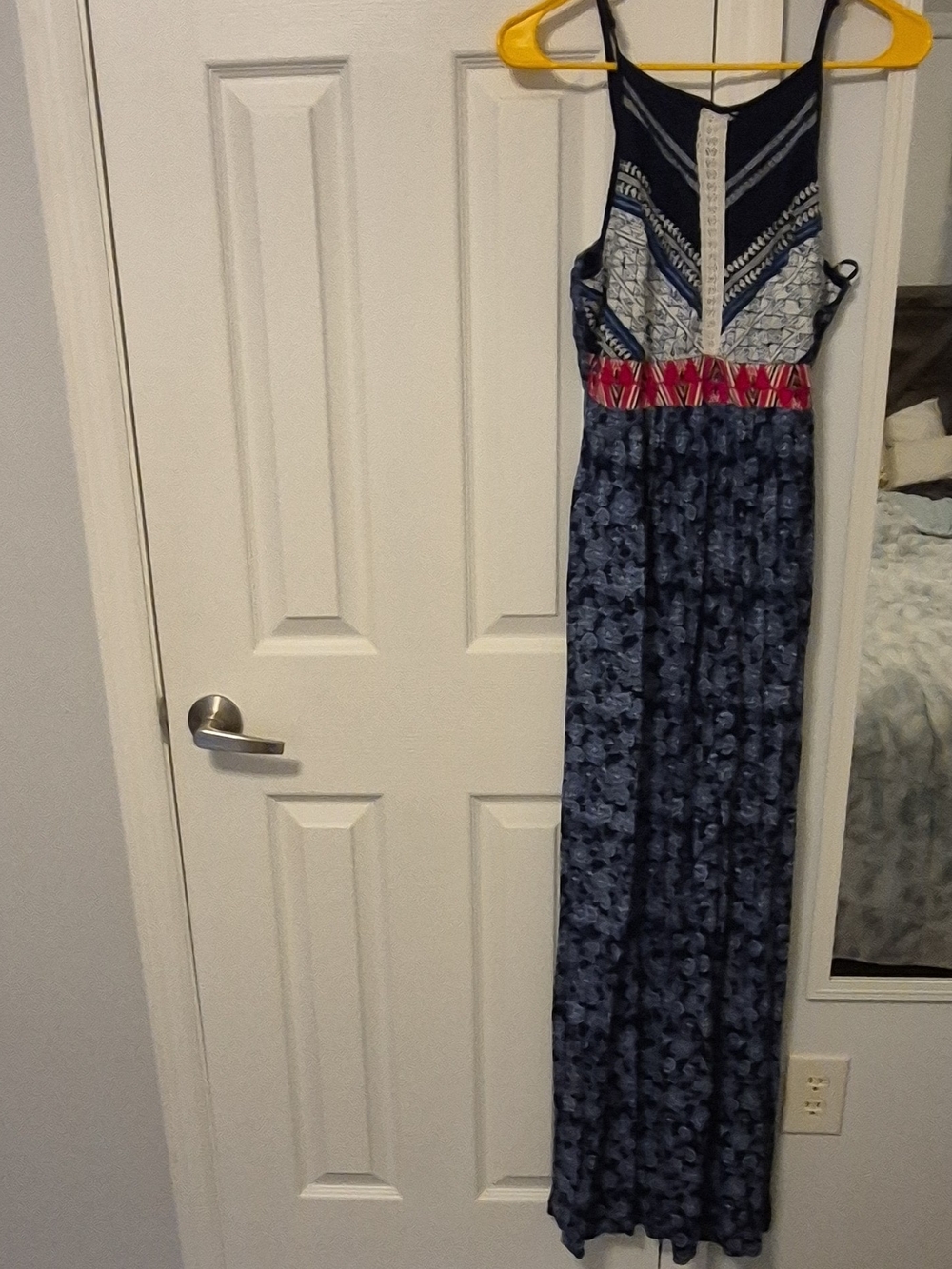Japna Navy Blue Maxi Dress with White and Pink Accent